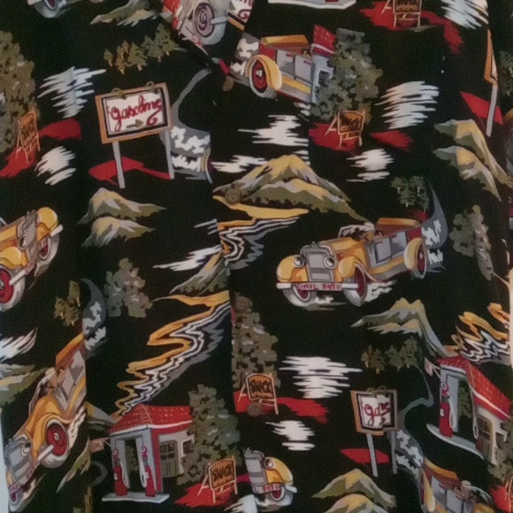 Vintage Cars & Gas Stations Printed Black Men's Short Sleeve Comfy Shirt Size XL - Picture 6 of 9